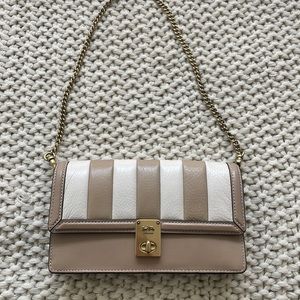 Brand NEW* Coach white and beige striped leather wallet on chain crossbody